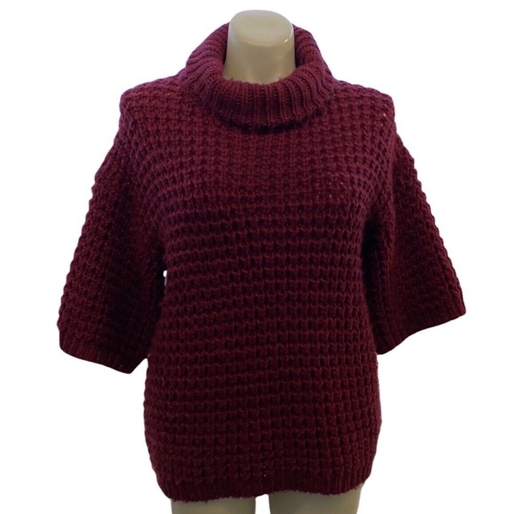 Plenty by Tracy Reece Sweater SMALL Oversized Solid Burgundy Red Wide Short‎ Sl
